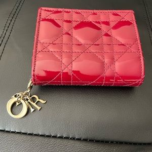 SURPRISE GIFT! + Lady Dior bifold cherry red cannage wallet